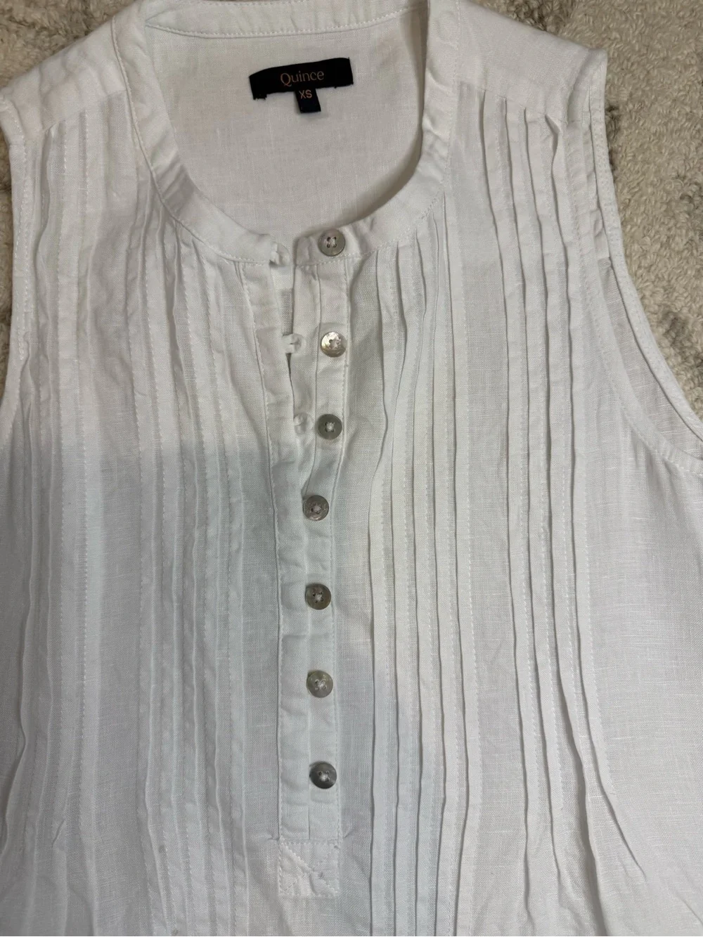 Quince 100% European Linen White Pintuck Sleeveless Shift Dress XS | Like New - Picture 4 of 6